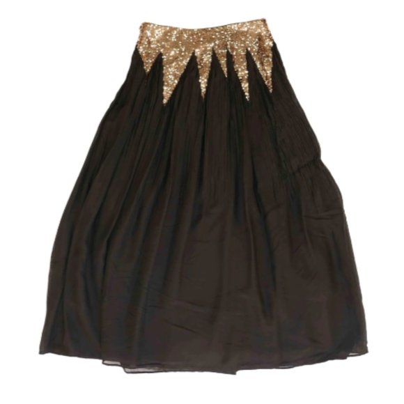CYNTHIA ROWLEY - Silk Black Solid Maxi Skirt w/Sequins - Picture 3 of 3